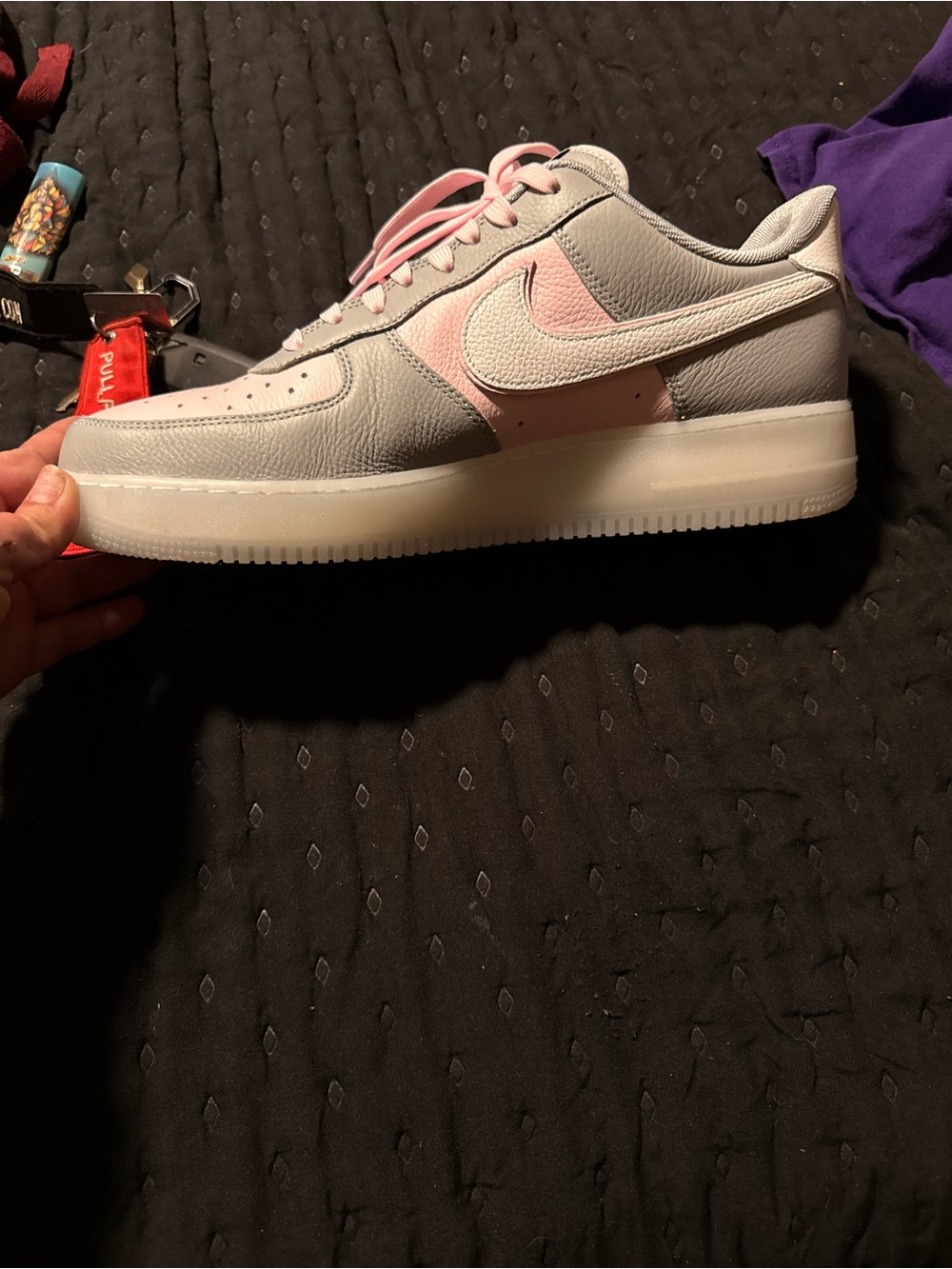 Nike Air Force 1 Low — Gray & Light Pink Leather Sneakers